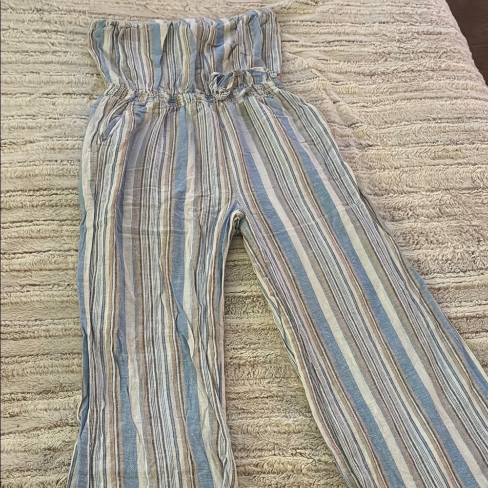 Blue and Cream Wide Leg Pants with Relaxed Fit